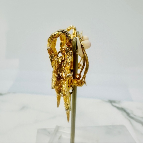 Vintage 80s Star Cluster Earrings Clip On Crystal Disco Glam Articulated Dangle - Picture 5 of 9